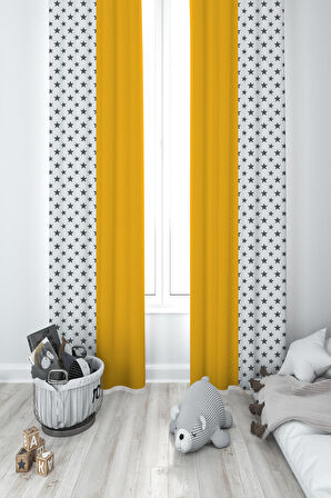 MEKTA HOME BEBEK VE ÇOCUK ODASI Üç Balonlu Seksek Desenli 2 Kanat Fon Perde