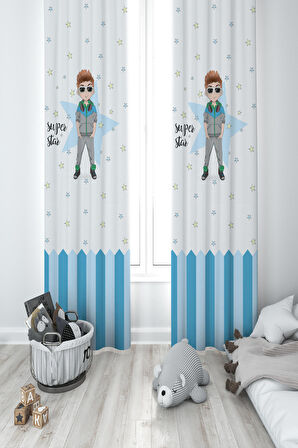 MEKTA HOME BEBEK VE ÇOCUK ODASI Süper Star Yıldızlı 2 Kanat Fon Perde