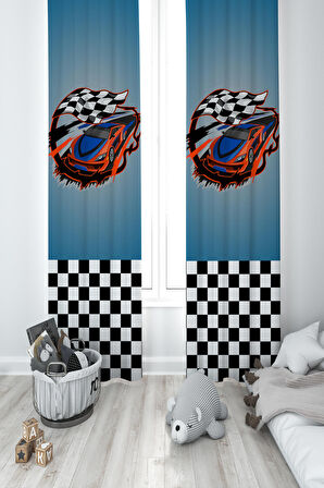 MEKTA HOME BEBEK VE ÇOCUK ODASI Mavi McQueen Deseli 2 Kanat Fon Perde