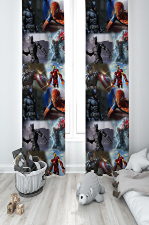 MEKTA HOME BEBEK VE ÇOCUK ODASI Yenilmezler Desenli 2 Kanat Fon Perde