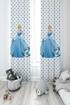 MEKTA HOME BEBEK VE ÇOCUK ODASI Puantiyeli Prenses Kız Desenli 2 Kanat Fon Perde