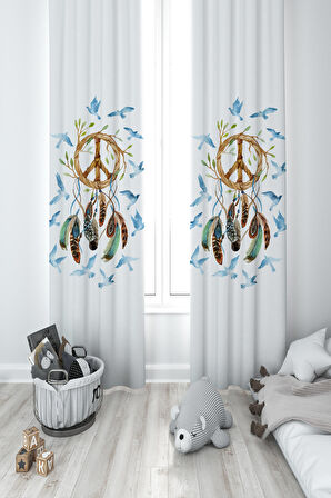 MEKTA HOME BEBEK VE ÇOCUK ODASI Kuş Desenli 2 Kanat Fon Perde