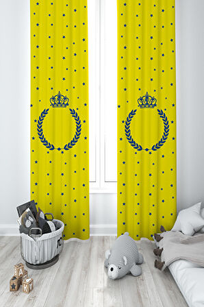 MEKTA HOME BEBEK VE ÇOCUK ODASI Taç ve Çelenk Desenli Sarı 2 Kanat Fon Perde