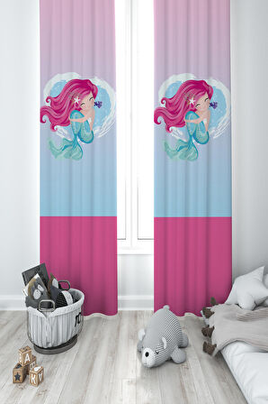 MEKTA HOME BEBEK VE ÇOCUK ODASI Deniz Kızı Desenli 2 Kanat Fon Perde