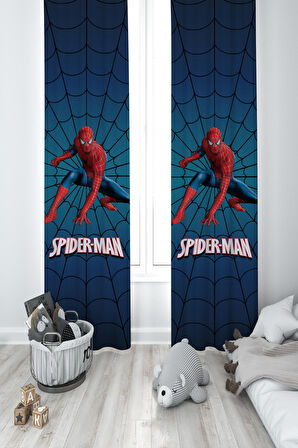 MEKTA HOME BEBEK VE ÇOCUK ODASI Spider Man Desenli Lacivert 2 Kanat Fon Perde