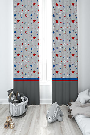 MEKTA HOME BEBEK VE ÇOCUK ODASI Beyaz Bulut ve Yıldızlı Çerçeveli 2 Kanat Fon Perde