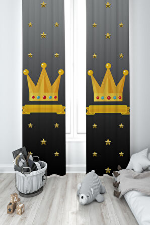 MEKTA HOME BEBEK VE ÇOCUK ODASI Kral Taç Desenli 2 Kanat Fon Perde