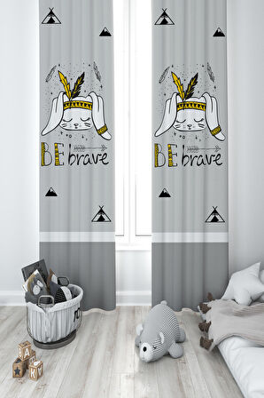 MEKTA HOME BEBEK VE ÇOCUK ODASI Cesur Ol Kızılderili Desenli 2 Kanat Fon Perde