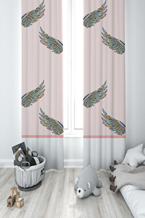 MEKTA HOME BEBEK VE ÇOCUK ODASI Büyük Renkli Kanat Desenli 2 Kanat Fon Perde