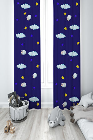 MEKTA HOME BEBEK VE ÇOCUK ODASI Uyuyan Çocuk Desenli 2 Kanat Fon Perde