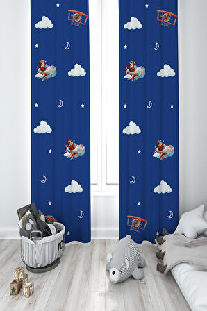 MEKTA HOME BEBEK VE ÇOCUK ODASI Uçak ve Bulut Desenli 2 Kanat Fon Perde