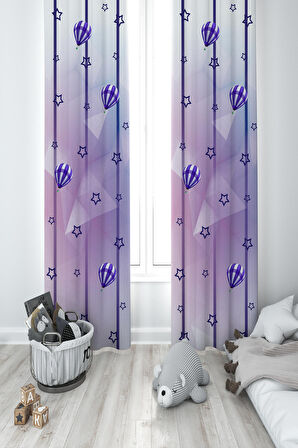 MEKTA HOME BEBEK VE ÇOCUK ODASI Uçan Sevimli Hayvan Desenli 2 Kanat Fon Perde