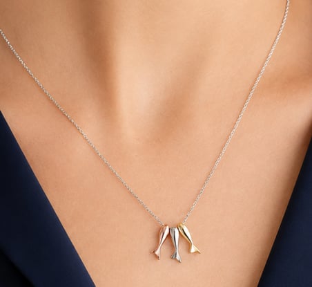 Gümüş Üç Renkli Balık Figürlü Kadın Kolye
