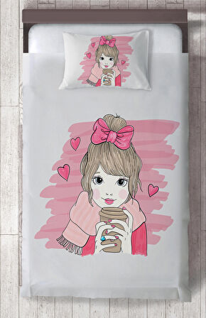 MEKTA HOME BEBEK VE ÇOCUK ODASI Kurdeleli Kız Desenli Yatak Örtüsü