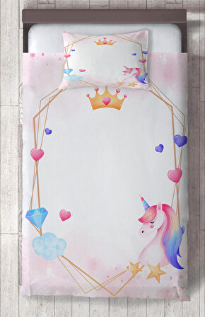 MEKTA HOME BEBEK VE ÇOCUK ODASI Unicorn ve Elmas Desenli Yatak Örtüsü