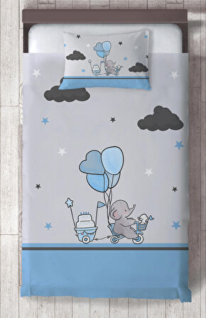 MEKTA HOME BEBEK VE ÇOCUK ODASI Bisikletli Fil Desenli Yatak Örtüsü