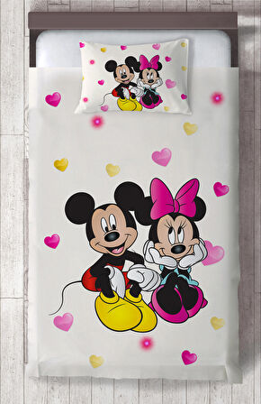 MEKTA HOME BEBEK VE ÇOCUK ODASI Mickey ve Minnie Mause Desenli Yatak Örtüsü