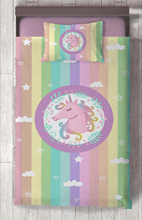 MEKTA HOME BEBEK VE ÇOCUK ODASI Renkli Unicorn Desenli Yatak Örtüsü