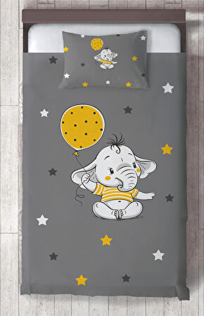 MEKTA HOME BEBEK VE ÇOCUK ODASI Sarı Filli Balon Desenli Yatak Örtüsü