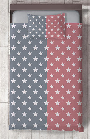 MEKTA HOME BEBEK VE ÇOCUK ODASI Yıldızlı ve İki Renk Desenli Yatak Örtüsü