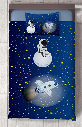 MEKTA HOME BEBEK VE ÇOCUK ODASI Astronot ve Spacex Desenli Yatak Örtüsü