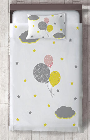 MEKTA HOME BEBEK VE ÇOCUK ODASI Üç Renkli Balon Desenli Yatak Örtüsü
