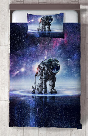 MEKTA HOME BEBEK VE ÇOCUK ODASI Galaksi Astronot Desenli Yatak Örtüsü