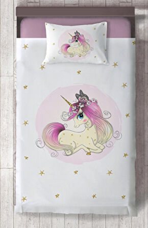 MEKTA HOME BEBEK VE ÇOCUK ODASI Yıldızlı Unicorn Desenli Yatak Örtüsü 