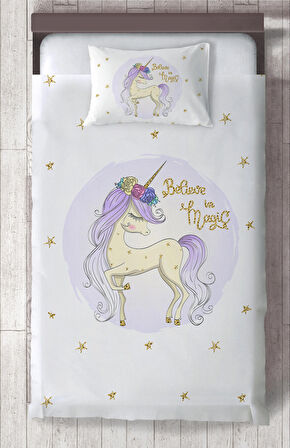 MEKTA HOME BEBEK VE ÇOCUK ODASI Yıldızlı Mavi Unicorn Desenli Yatak Örtüsü