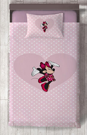 MEKTA HOME BEBEK VE ÇOCUK ODASI Büyük Kalpli Minnie Mause ve Puantiyeli Yatak Örtüsü