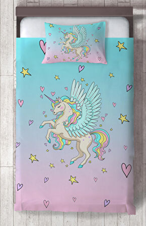 MEKTA HOME BEBEK VE ÇOCUK ODASI Uçan Unicorn Desenli Yatak Örtüsü