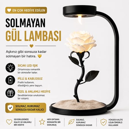 MOONLAMP Beyaz Gül Dekoratif Hediyelik Lamba