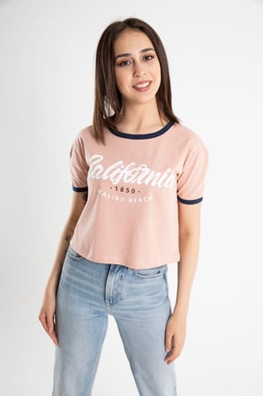 Kadın California Baskılı Crop T-Shirt