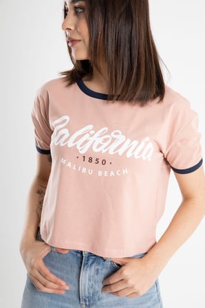 Kadın California Baskılı Crop T-Shirt