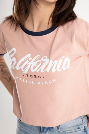 Kadın California Baskılı Crop T-Shirt