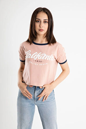 Kadın California Baskılı Crop T-Shirt