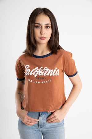 Kadın California Baskılı Crop T-Shirt