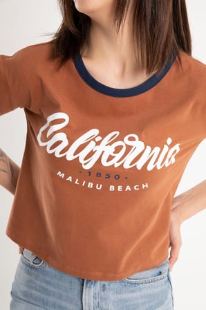 Kadın California Baskılı Crop T-Shirt