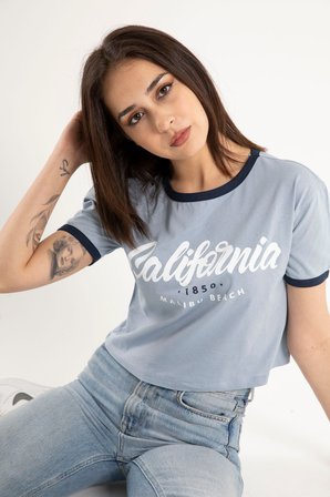 Kadın California Baskılı Crop T-Shirt