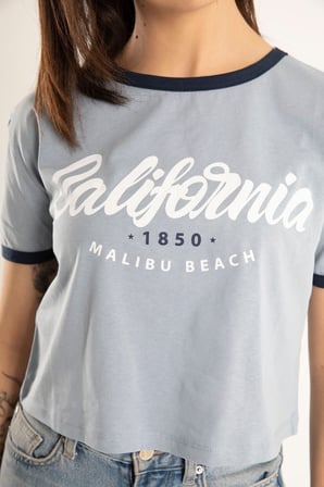 Kadın California Baskılı Crop T-Shirt