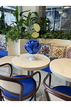 Saks Mavisi Eva Gül Tasarım Kablosuz Masa Lambası - Alt Beyaz