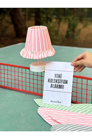 Rally Pembe Çizgili Kablosuz Pilli Masa Lambası - Alt Beyaz