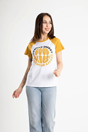 Kadın Kısa Kol Puf Prınt Baskılı Tshırt