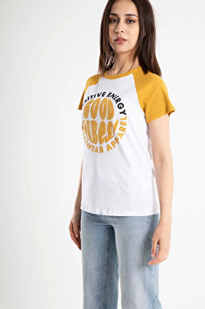 Kadın Kısa Kol Puf Prınt Baskılı Tshırt