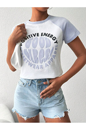 Kadın Kısa Kol Puf Prınt Baskılı Tshırt