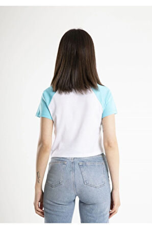 Kadın Crop Baskılı Bisiklet Yaka Tişört