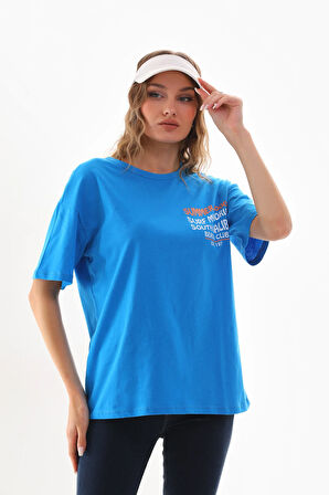 Bisiklet Yaka Ön Arka Baskılı Rahat Kesim Tshirt