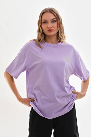 Bisiklet Yaka Ön Arka Slogan Baskılı Rahat Kesim Tshirt