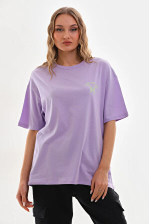 Bisiklet Yaka Ön Arka Slogan Baskılı Rahat Kesim Tshirt