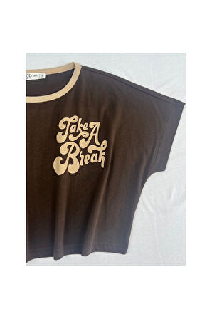 Slogan Baskılı Crop Oversize Tişört